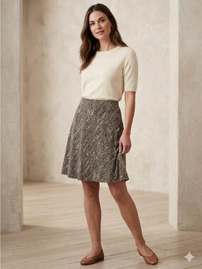 Vintage Y2K Liz & Co. A-Line Skirt Brown and Beige  - Size Large